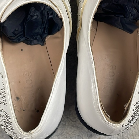 Chloe Leather Studded Buckle Strap Short Susanna Shoes White Ivory Sz 37 - Picture 8 of 13